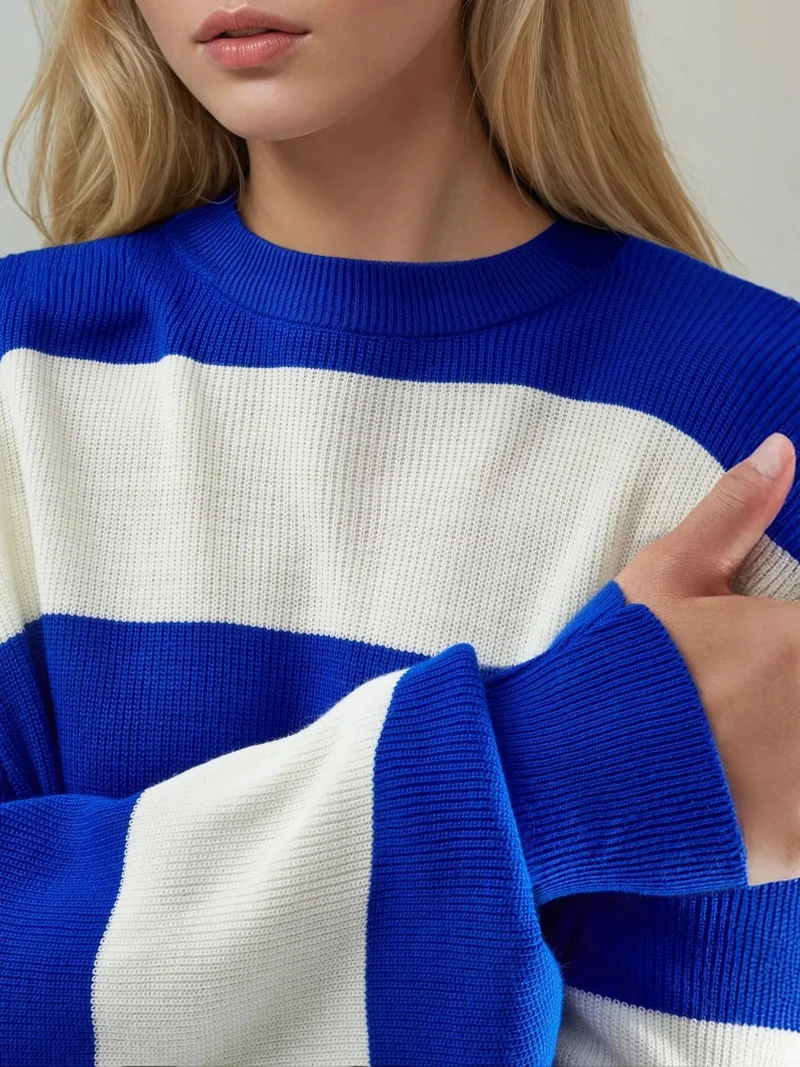 MY FASHION Cobalt Blue MY FASHION Striped Mini Dress with Crew Neck for Women | Best Price UAE